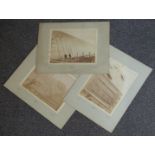 Three mounted photographs of Joseph Paxton's Crystal Palace, one depicting workers on scaffolding,