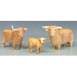 Beswick Highland cattle group of bull, cow and calf, tallest 13cm