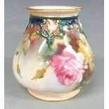 Royal Worcester lobed pedestal vase decorated with roses, H9.5cm