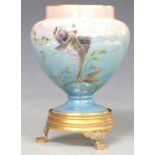 Walter Slater for Shelley signed pedestal lustre vase decorated with two fish on mottled pink,