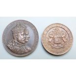 Edward VII and Queen Alexandra commemorative bronze medal Cardiff Dock 1907, and a Bristol Education