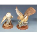 Four large porcelain Franklin Mint owl figures, Tawny Owl, Great Grey Owl, Eagle Owl and Born Owl,