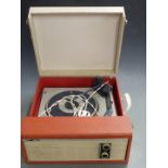 Fidelity HF35 portable record player, in red and grey Rexine finish, W38 x D41 x H22cm