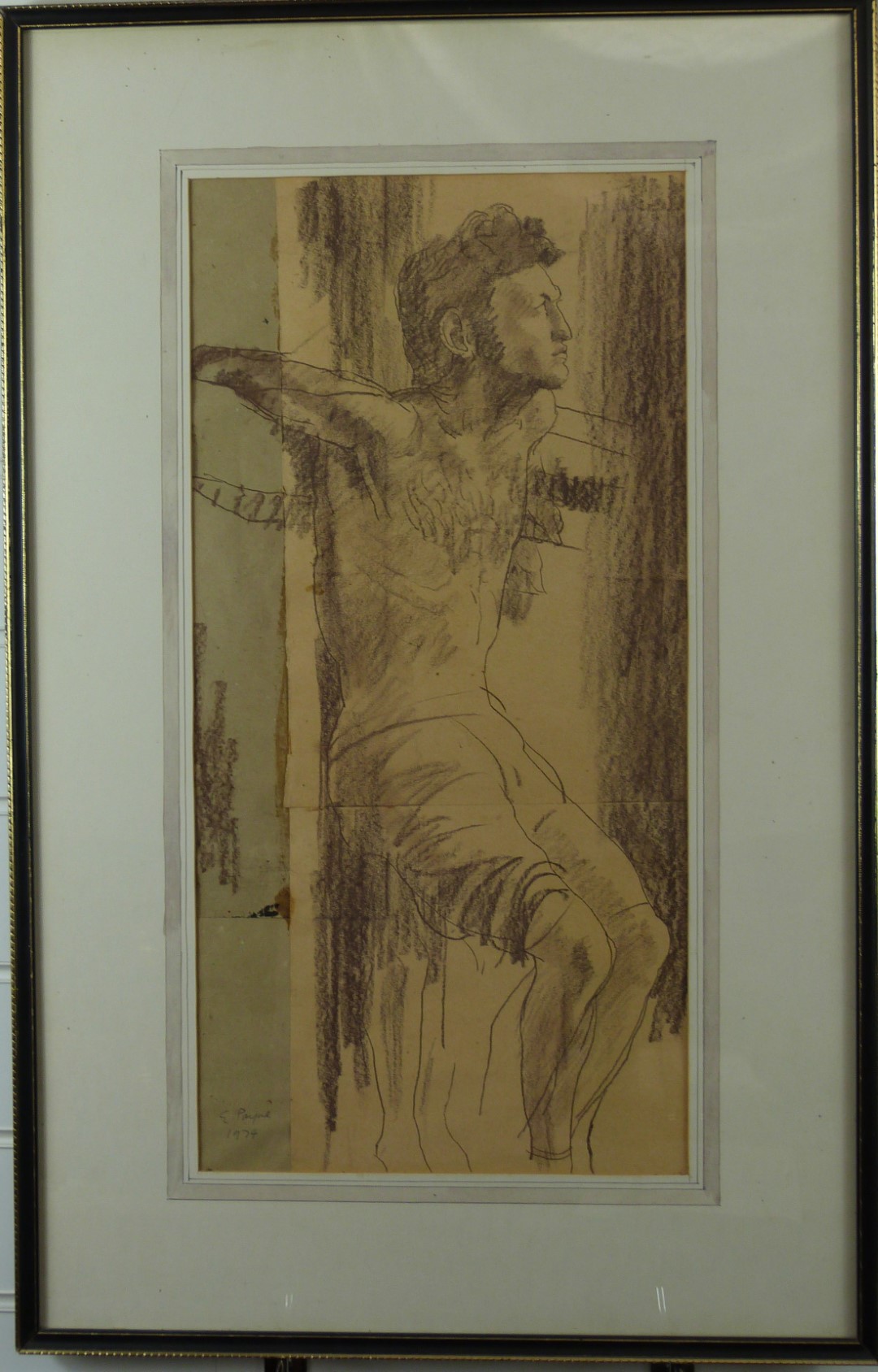 Edward Payne (1906-1991) charcoal study of Christ on the cross, for a stained glass window, signed - Image 2 of 4