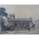 W Nicholson coloured print of Trinity College, Oxford, with Stafford Gallery label verso, 27 x 35cm