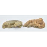 Two Chinese soapstone carving, one of a phoenix the other a reclining man, longest 7.5cm