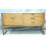 Uniflex retro/ mid century modern teak chest of six drawers with inset handles, W131 x D51 x H71cm