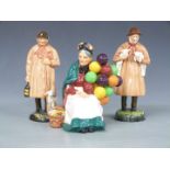 Three Royal Doulton character figures The Shepherd, Lambing Time and The Old Balloon Seller, tallest