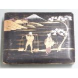 Japanese photograph album with shibayama lacquer covers, the hand coloured photographs including