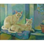 Granville Cedric Rogers (British/American, 1915-2005, RA) oil on canvas of two Oriental cats