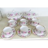 Royal Worcester tureens and teaware in Royal Garden pattern, fourteen pieces