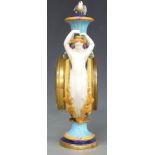 Wedgwood majolica 19thC pedestal figural clock decorated with two mermaids and swags and with bird