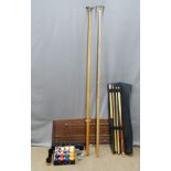 Snooker items including scoreboard, balls, hallmarked silver chalk holder etc