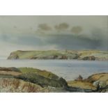 E John watercolour seascape estuary view with headland beyond, signed bottom right, 24 x 33cm,