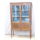 Edwardian astragal glazed mahogany display cabinet with cupboard under, raised on squared tapering