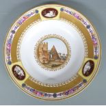 A 19thC Russian porcelain pedestal dish with hand painted decoration of Port De S: Paul and