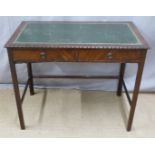 Leather inset twin drawer hall table / desk, W91 x D52 x H73cm
