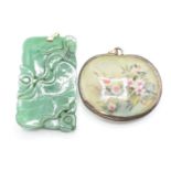 Chinese hardstone pendant and a reverse painted pendant