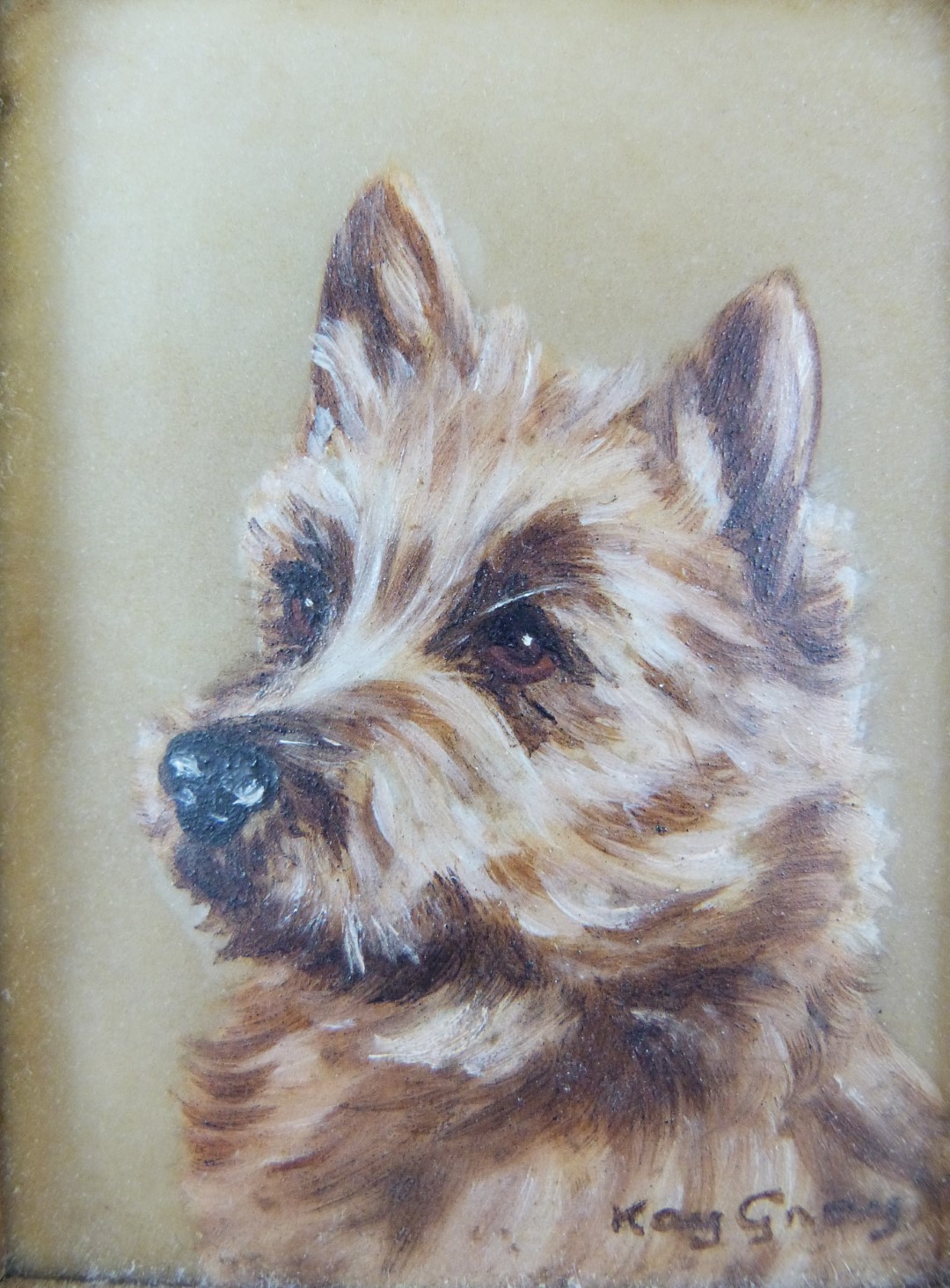 Kay Gray portrait miniature of a Cairn terrier dog, signed lower right, 6 x 4.5cm, together with - Image 4 of 5