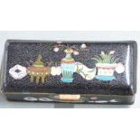 An early 20thC Chinese cloisonné rectangular box decorated with auspicious symbols, W13 x D5.5 x