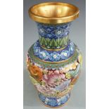 A large Chinese cloisonné enamel vase decorated with butterflies and flowers, 31cm tall
