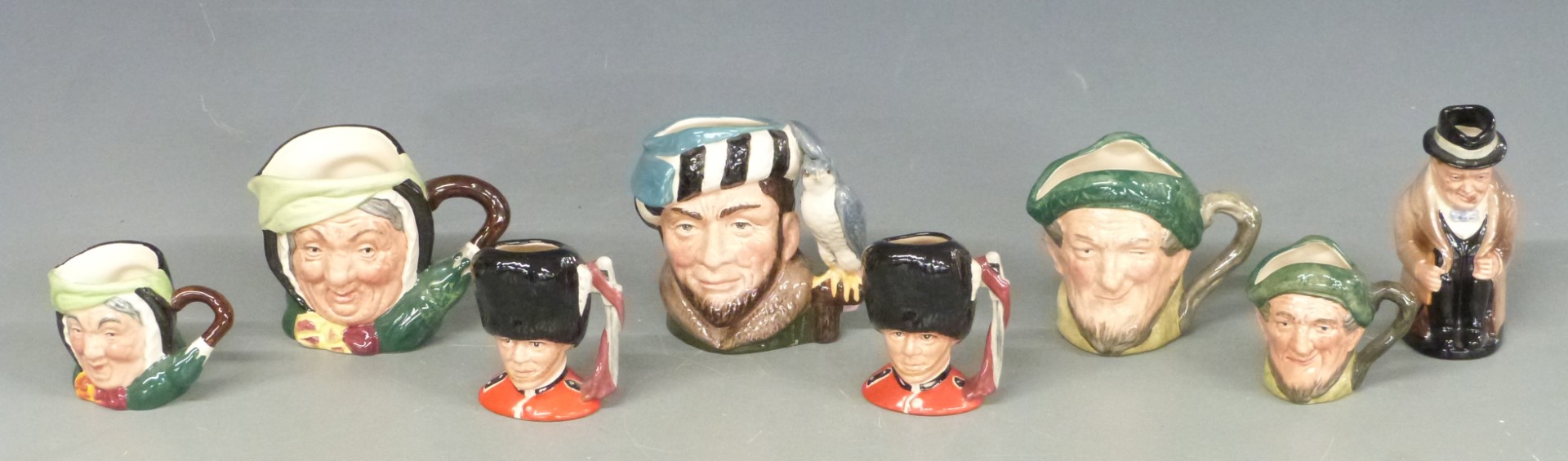 A collection of Royal Doulton small character and Toby jugs including Jester, Winston Churchill, two - Image 3 of 4