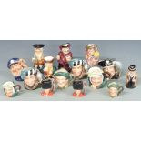 A collection of Royal Doulton small character and Toby jugs including Jester, Winston Churchill, two