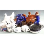 Portmeirion egg crocks, covered casserole dish, oversized teaware including Reddington's, Meridian