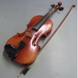 German violin c1900 labelled Antonius Stradivarius with 34cm two piece flame back, together with
