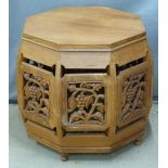 A Chinese elm carved table/ seat, diameter 72 x H59cm