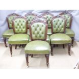 Victorian set of eight mahogany dining chairs with reeded front legs terminating in castors