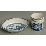 Two Chinese blue and white items, both with landscape decoration comprising a tankard (H15cm) and