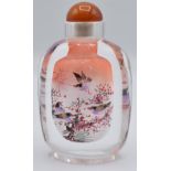 Chinese reverse painted glass scent bottle decorated with birds and foliage, H9cm