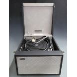 Hacker Gondolier GP42 record player with Garrard 2025TC deck in grey two tone Rexine finish
