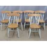 Set of six beech dining chairs with painted legs and backs