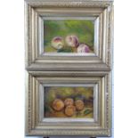 Pair of still life oils on canvas of fruit in gilt wood frames, one signed J W Robson, 14 x 22cm