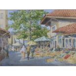 Victor Coverley-Price (1901-1988) watercolour of a continental market scene, signed and dated 1976