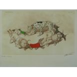 Dirty Dogs of Paris amusing engraving of seven dogs circling titled 'Viciune Cercle' signed Boris