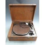 Collaro electric portable record player 'Microgram' in brown Rexine finish, c1950