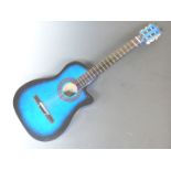 Acoustic guitar in blue lacquered finish, fitted with steel strings, with Stagg gig bag