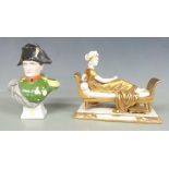 Continental bust of Napoleon and a reclining figure, tallest 12cm