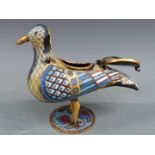 Chinese cloisonné inkwell in the form of a duck, H14cm