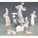 Eight Lladro figures, tallest 32cm