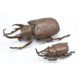 Two Japanese bronzes depicting beetles, both signed to base, largest 10.5 x 5 x 3cm