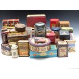 Large quantity of collectable tins including Sharpe's Toffee, Avon tin rule, Weetabix, Jackson's
