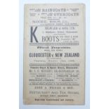 Gloucester v New Zealand (All Blacks) October 1905, Kingsholm, Gloucester, Rugby programme