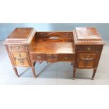 19thC breakfront sideboard with neoclassical swag and urn destination, with central drawer flanked