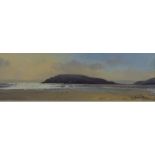 Gareth Thomas, watercolour 'Evening, Burry Holms' Gower, Wales beach scene, signed bottom right,