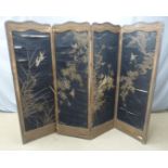 A 19th/20thC Chinese four sold screen with gold thread embroidered and stumpwork decoration of