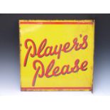 "Players Please" double sided wall mounted vintage enamel sign, 41 x 41cm